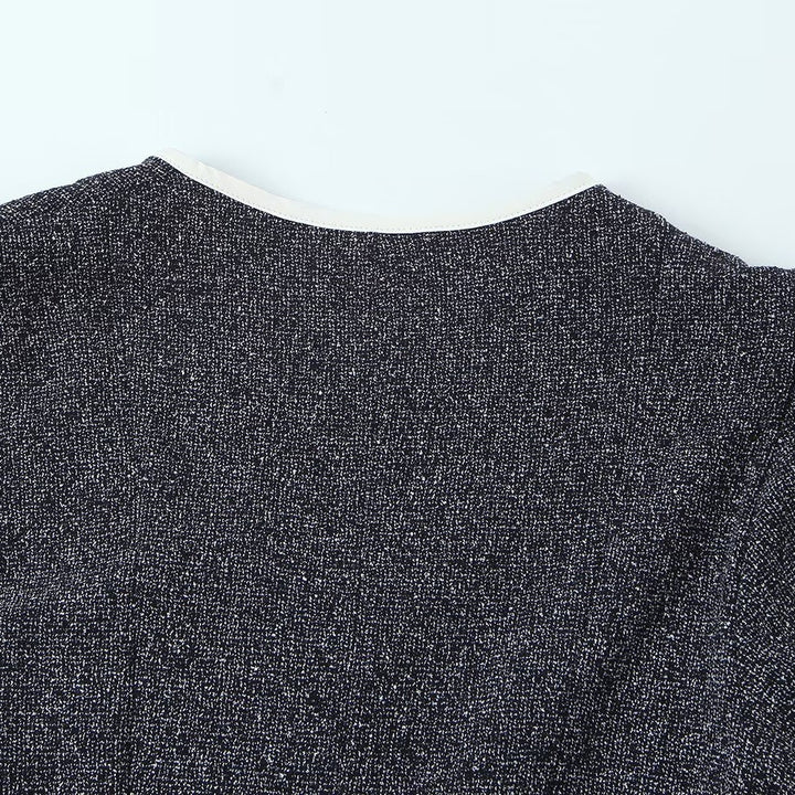 Damen Kurzarm Kleid mit eleganter Schleifenapplikation und V-Ausschnitt Drune