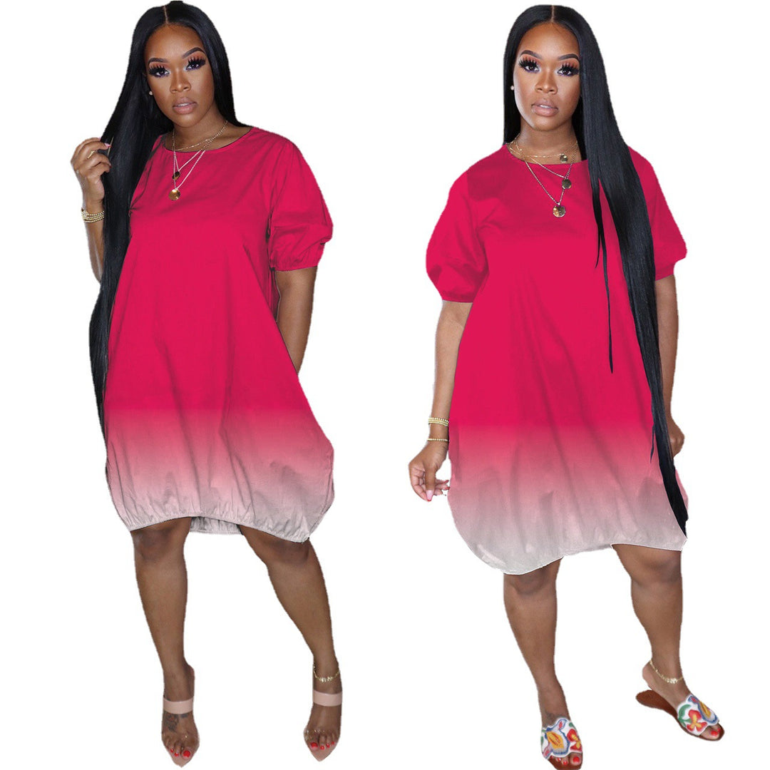 Damen Oversize-Gradient-Tunika-Kleid mit Eingrifftaschen und Rundhalsausschnitt Drune