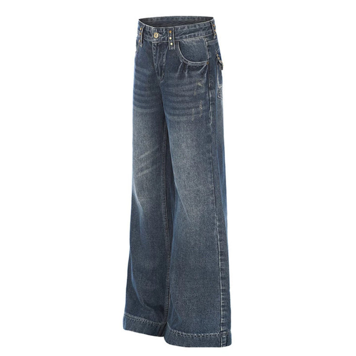 Damen Weite High‑Waist Denim Palazzo-Jeans mit weitem Bein und Vintage-Waschung Drune