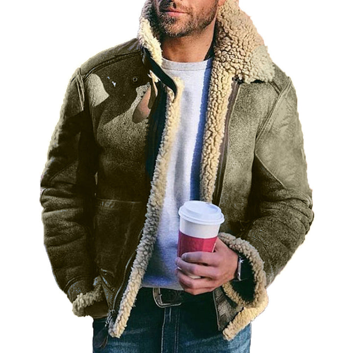 Herren Kurzjacke im Vintage-Shearling-Style mit Reißverschluss und Teddyfutter Drune