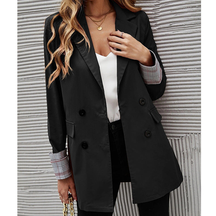 Damen eleganter Blazer mit doppelter Knopfleiste und gestreiften Ärmeln Drune