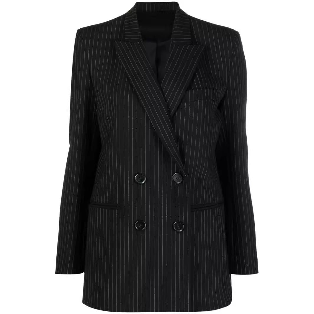 Damen Zweiteiliger Nadelstreifen-Anzug mit oversized Doppelreiher und weiten Bundfaltenhosen Drune