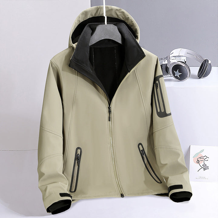 Herren Softshell‑Hybridjacke mit Kapuze, versiegelten Reißverschlüssen und ergonomischem Schnitt Drune