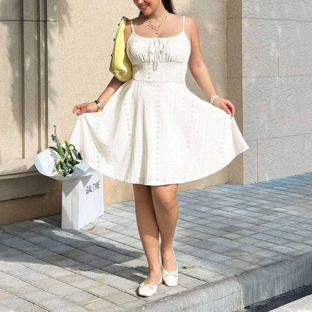 Damen Sommerliches Blütenmuster-Kleid mit Taillenband und Spitzenelementen Drune