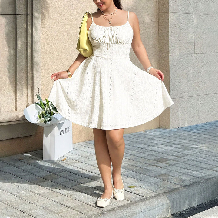 Damen Sommerliches Blütenmuster-Kleid mit Taillenband und Spitzenelementen Drune