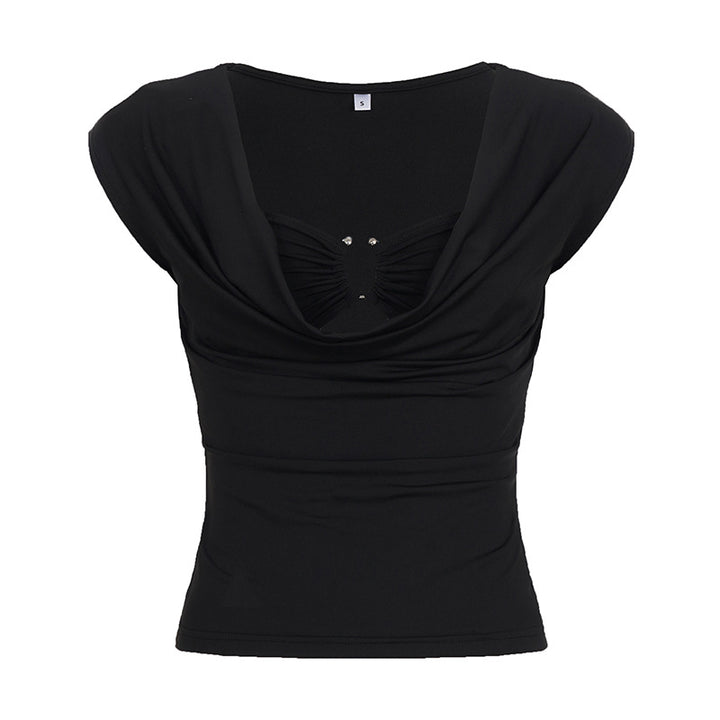Damen elegantes V-Ausschnitt Top mit dekorativem Rüschenelement Drune