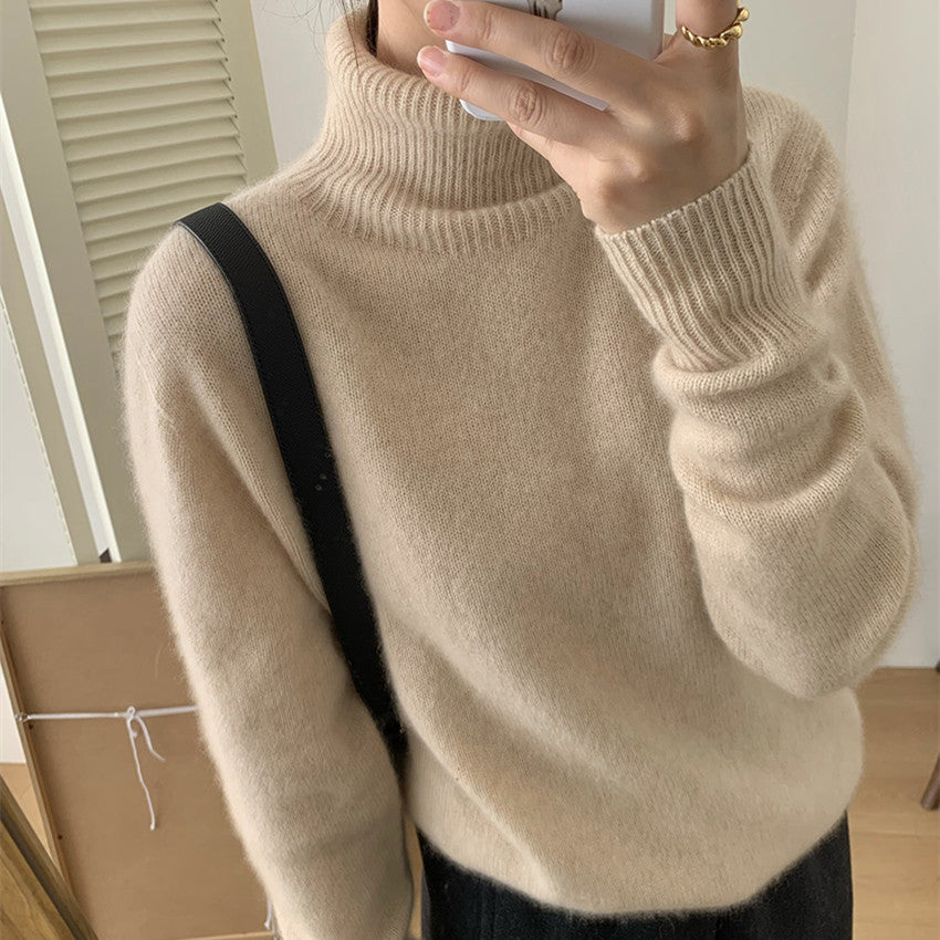 Damen Flauschiger Rollkragenpullover aus Wollmix mit gerippten Bündchen Drune