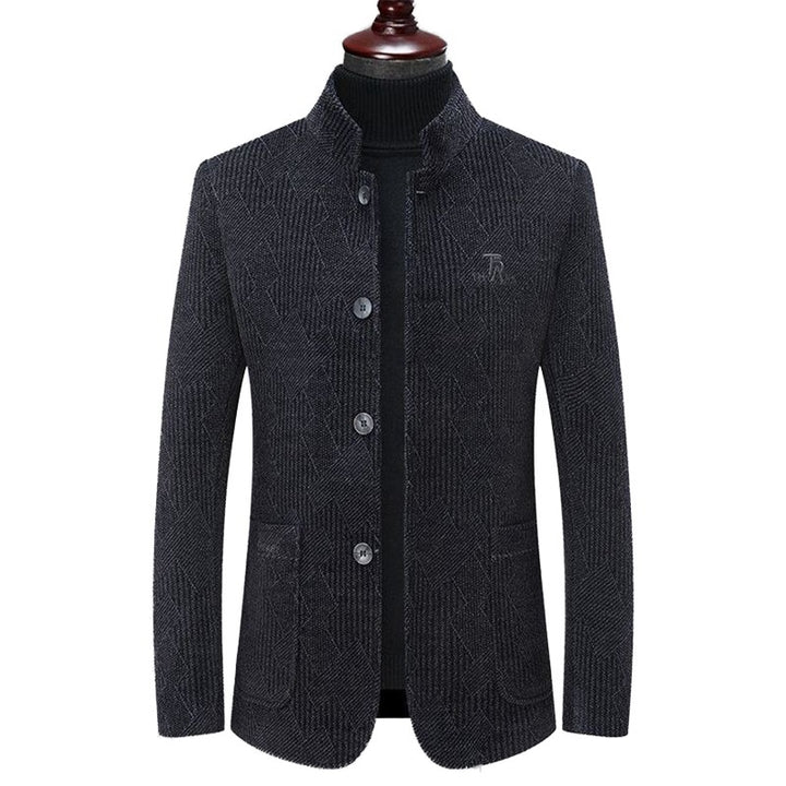 Herren Moderner Stehkragen-Blazer im Bouclé-Look mit feiner geometrischer Struktur Drune