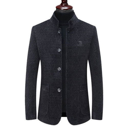 Herren Moderner Stehkragen-Blazer im Bouclé-Look mit feiner geometrischer Struktur Drune