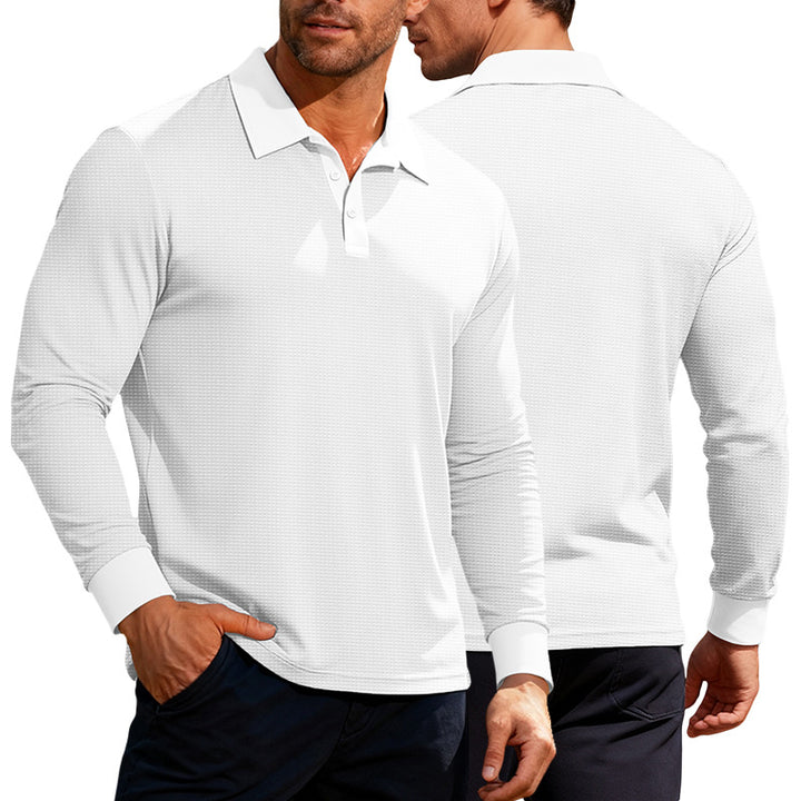 Herren nan Langarm-Poloshirt aus Waffelstrick mit schmaler Passform verdeckter Knopfleiste und Hemdkragen Drune
