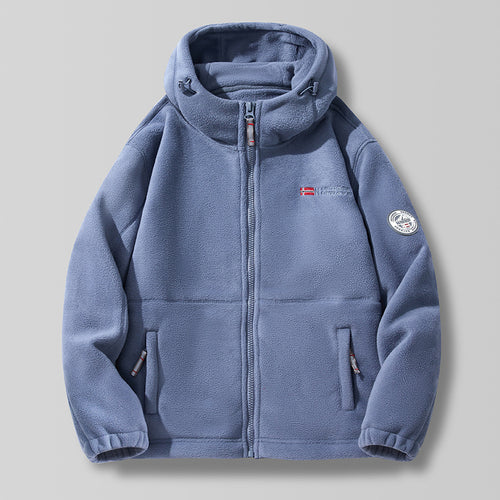 Unisex  Kapuzen-Fleecejacke mit hochgeschlossenem Haubenkragen, durchgehendem Reißverschluss und seitlichen Einschubtaschen Drune