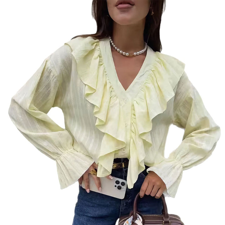 Damen Bluse mit Rüschen und Knopfleiste Drune