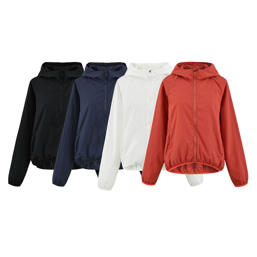 Damen Ultraleichte Kapuzen-Windbreaker mit verlängertem Rückensaum und elastischem Saum Drune