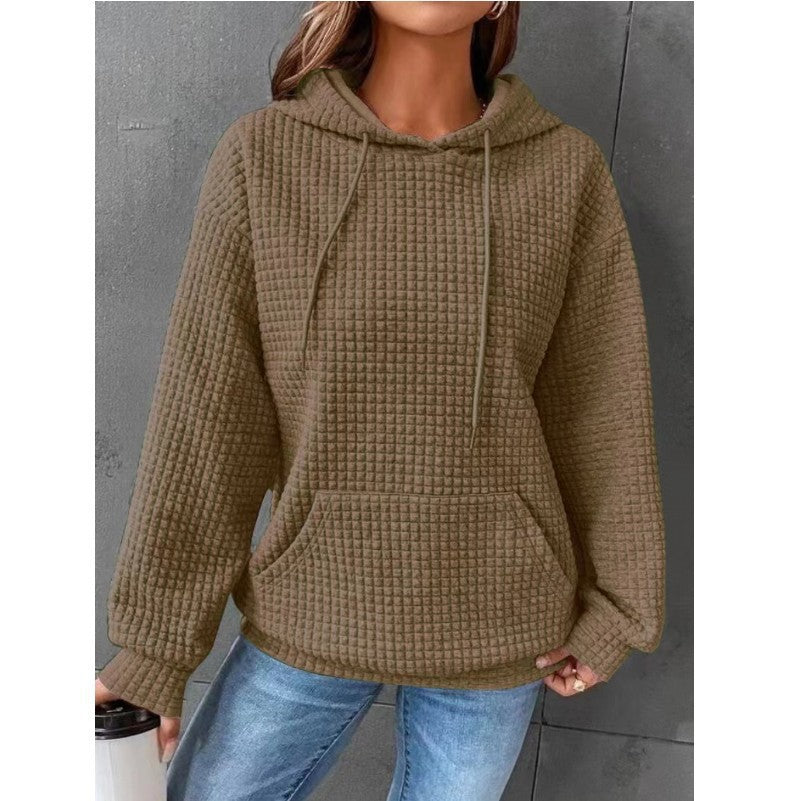 Damen lässiger Hoodie mit strukturierter Oberfläche und praktischer Kängurutasche Drune