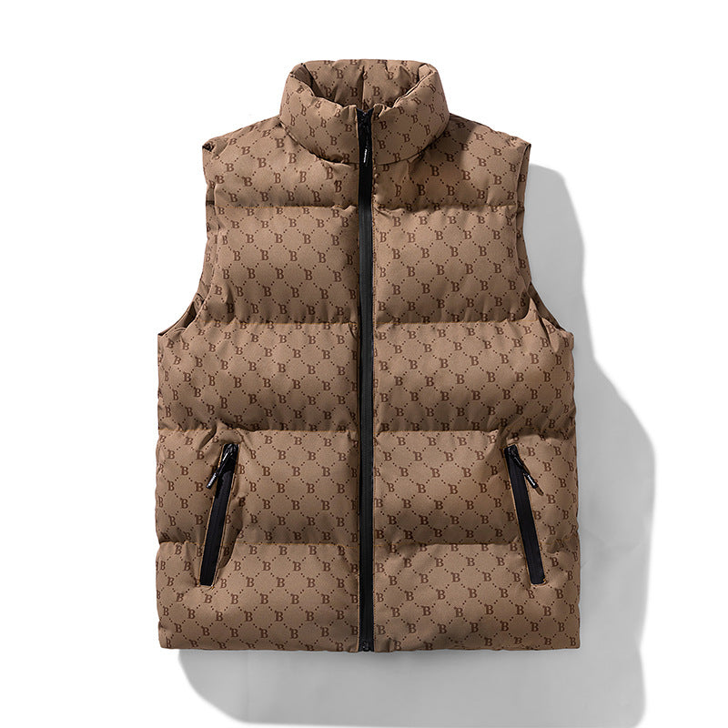 Herren gesteppte Utility-Steppweste mit Monogramm‑Print und Stehkragen Drune