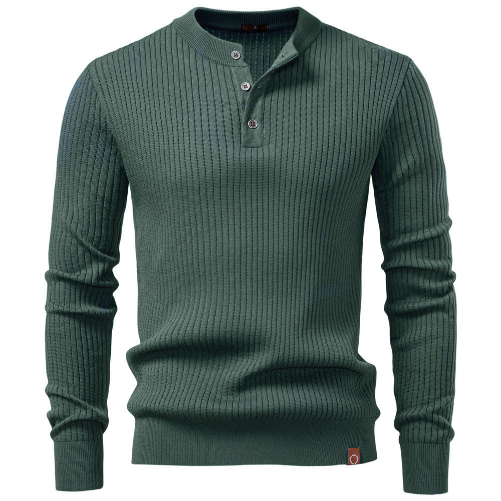 Herren nan gerippter Langarm-Henleypullover mit Stehkragen, feinem Rippstrick und schmaler Passform Drune