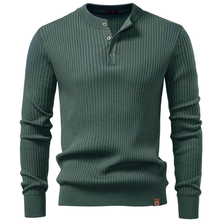 Herren nan gerippter Langarm-Henleypullover mit Stehkragen, feinem Rippstrick und schmaler Passform Drune