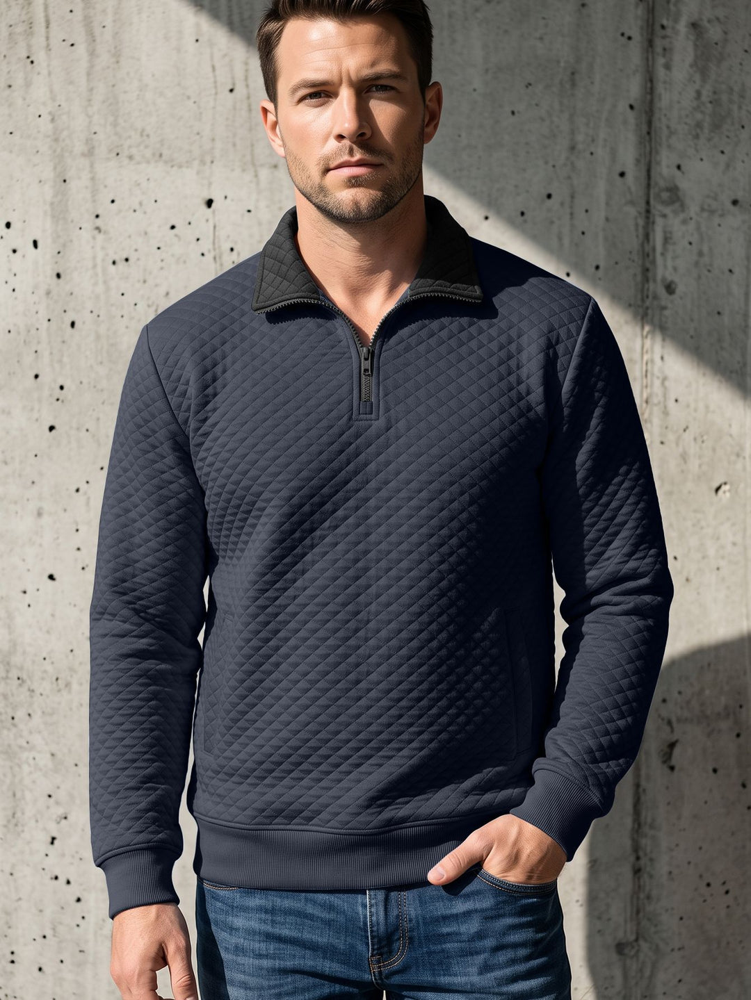 Herren Stepppullover mit Troyerkragen und Halbzip Drune
