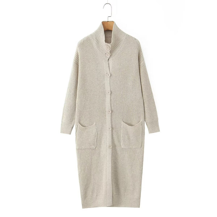 Damen Langer Grobstrick-Cardigan mit Schalkragen, Knopfleiste und aufgesetzten Taschen Drune