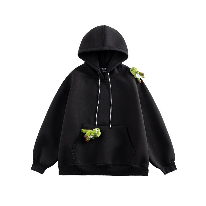 Unisex Oversize-Kapuzenpullover aus French-Terry mit Kängurutasche und abnehmbaren Plüschanhänger Drune