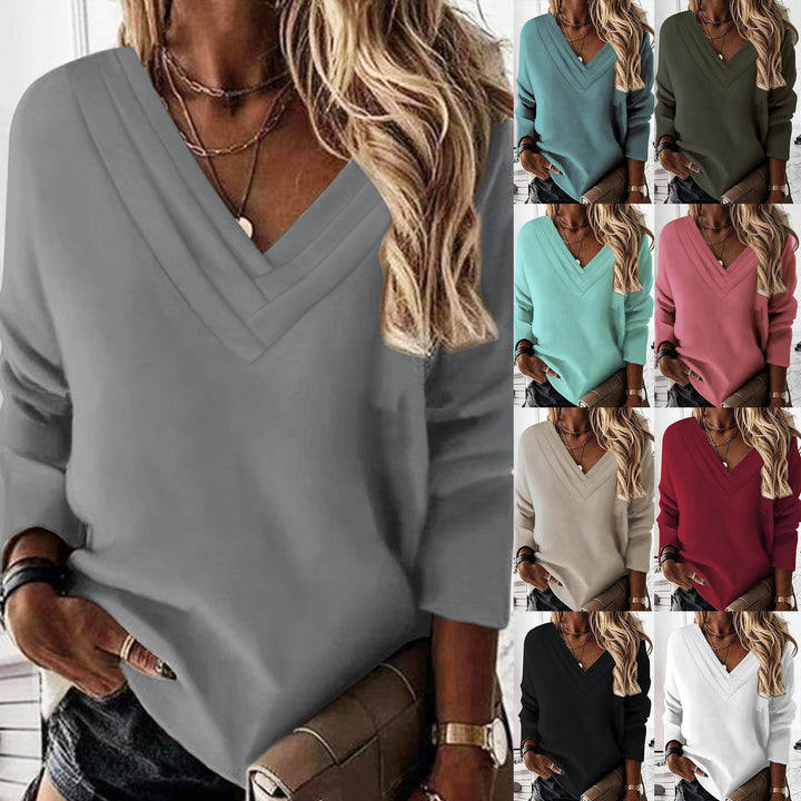 Damen V-Ausschnitt Sweatshirt mit eleganten Faltendetails Drune