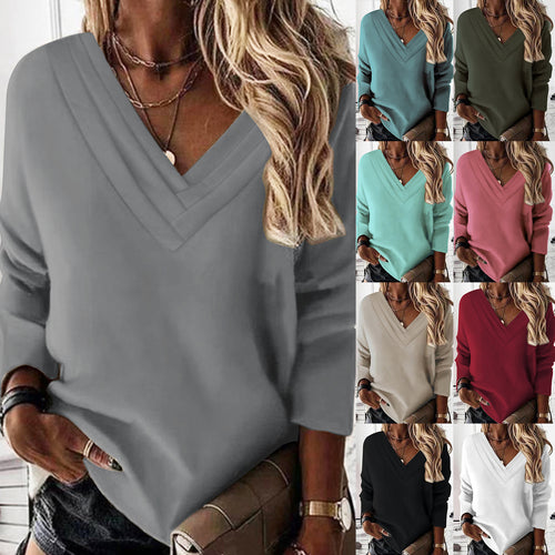 Damen V-Ausschnitt Sweatshirt mit eleganten Faltendetails Drune