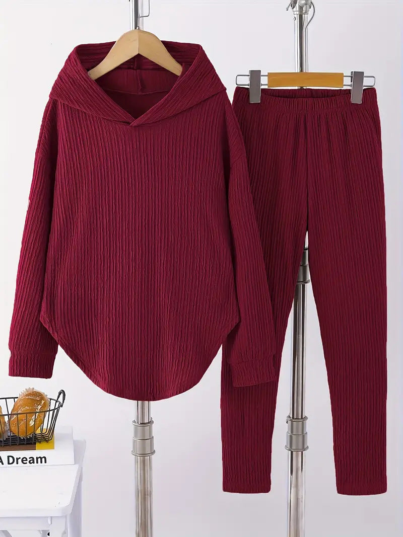 Damen lässiger Sweat-Pulli und -Hose Set mit strukturiertem Design Drune