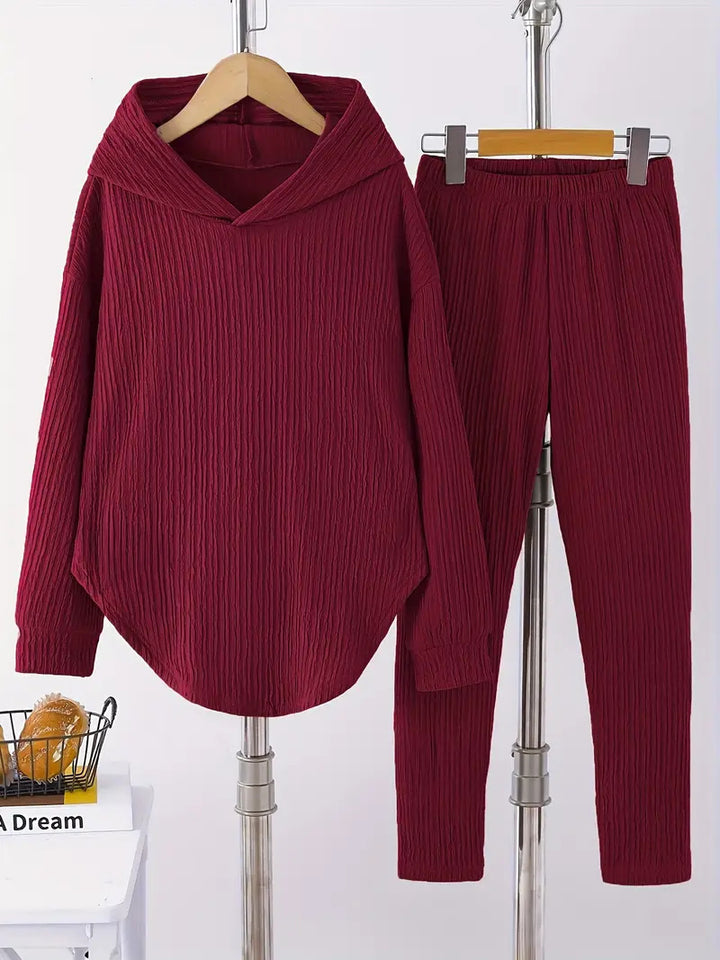 Damen lässiger Sweat-Pulli und -Hose Set mit strukturiertem Design Drune