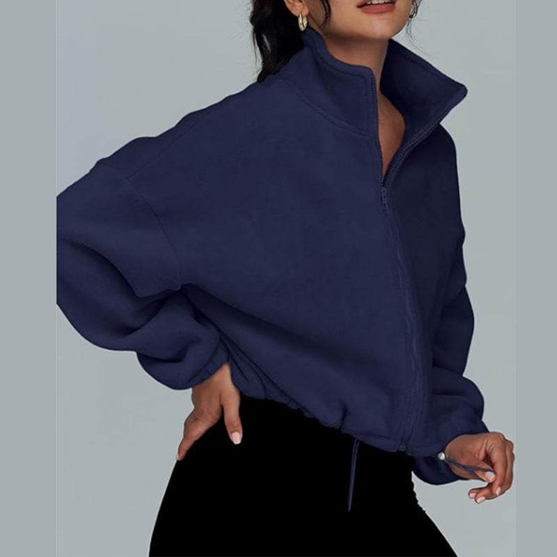 Damen modischer Oversized Pullover mit hohem Kragen und Reißverschluss Drune