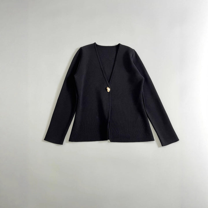 Damen lässiger V-Ausschnitt Cardigan mit dekorativem Knopf Drune