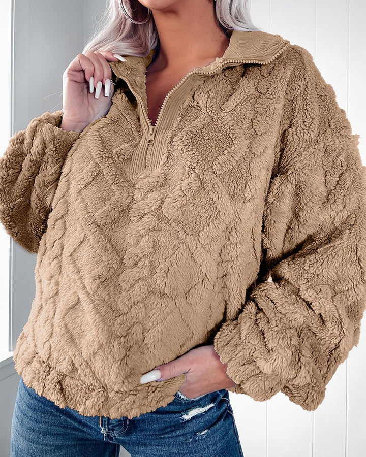 Damen Kuscheliger Fleece-Pullover mit Stehkragen und Reißverschluss Drune