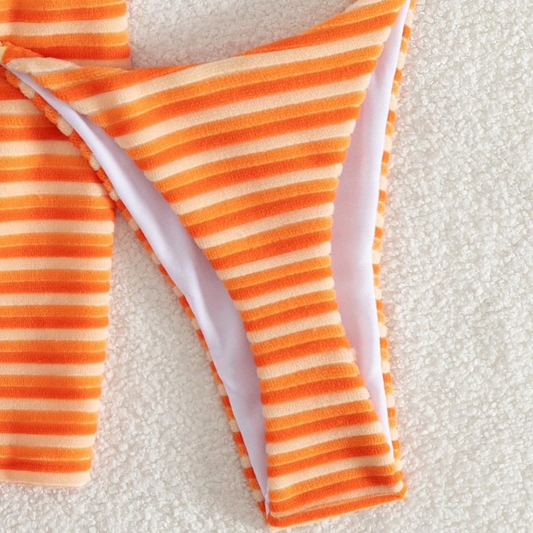 Damen Bikini-Set mit modischem Streifenmuster und bequemen Shorts Drune