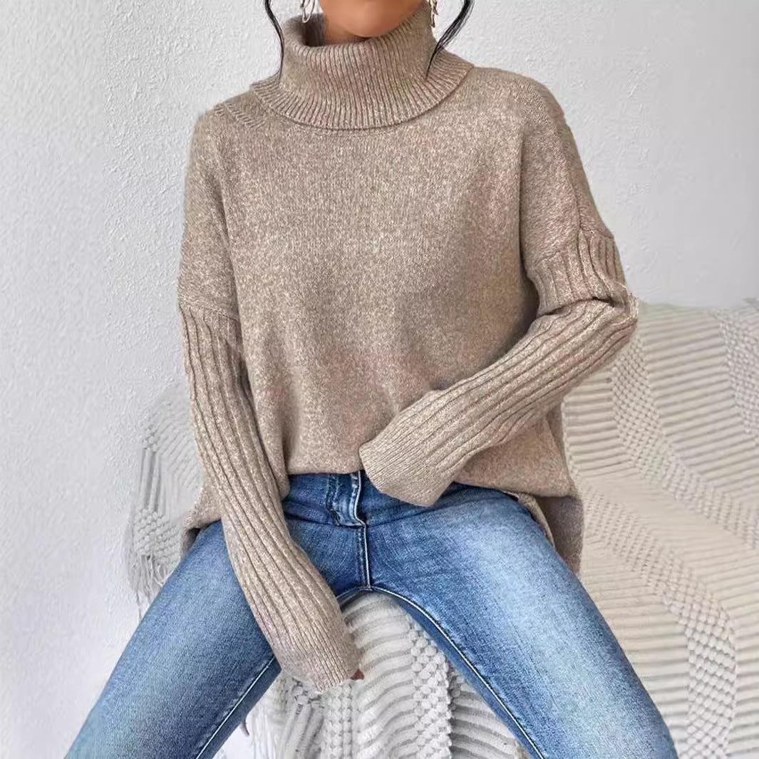 Damen lässiger Pullover mit Stehkragen und asymmetrischem Schnitt Drune