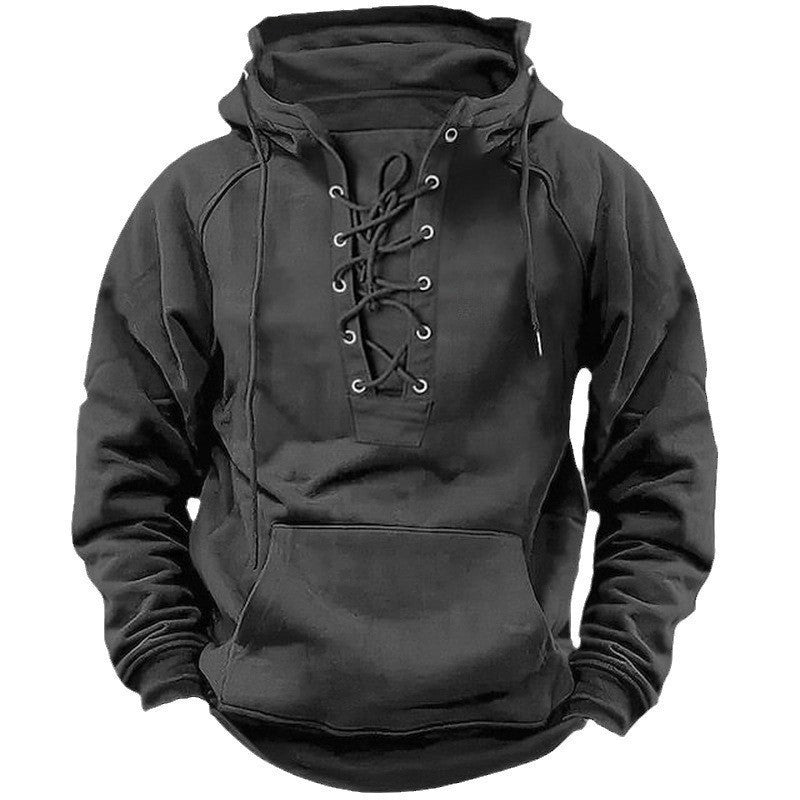 Herren Hoodie mit Frontschnürung und Kängurutasche Drune