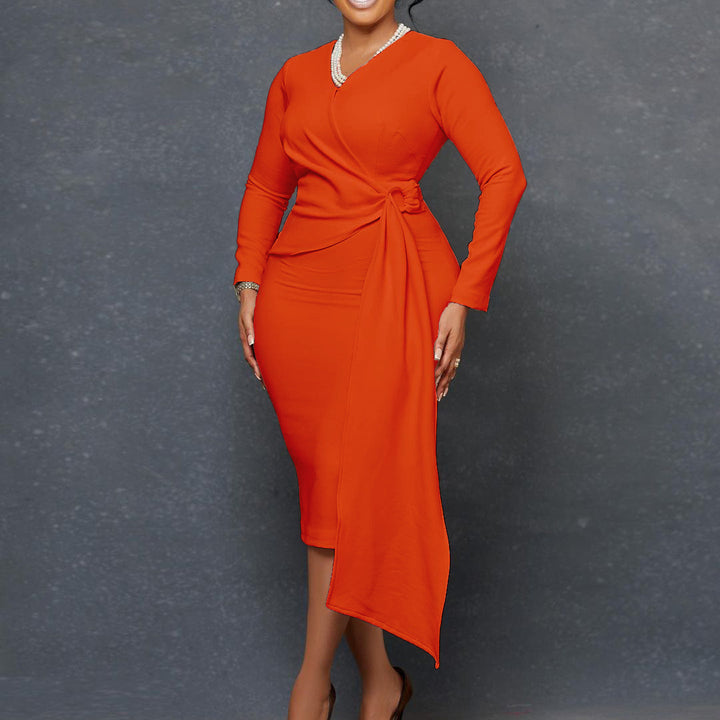 Damen Wickelkleid mit elegante Drapierung und modischem Taillengürtel Drune