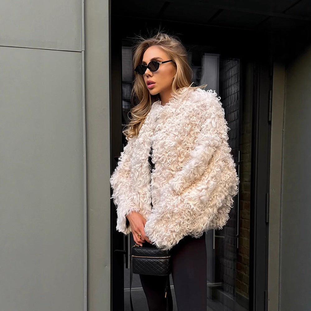 Damen Boxy-Kurzmantel im Locken‑Teddy‑Look mit kastiger Silhouette Drune