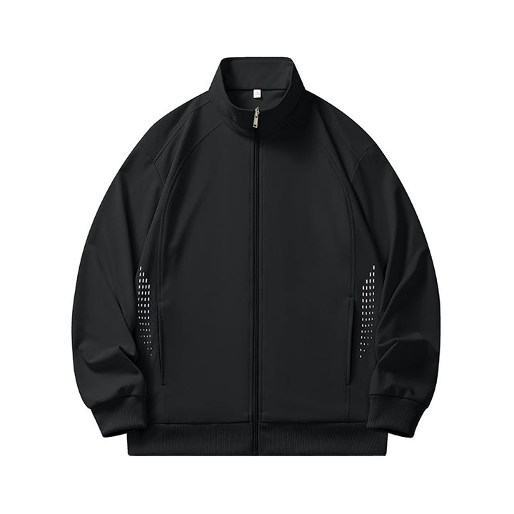 Herren leichte winddichte Zip-Trainingsjacke mit Stehkragen, Raglanärmeln und seitlichen Reflektorpunkten Drune
