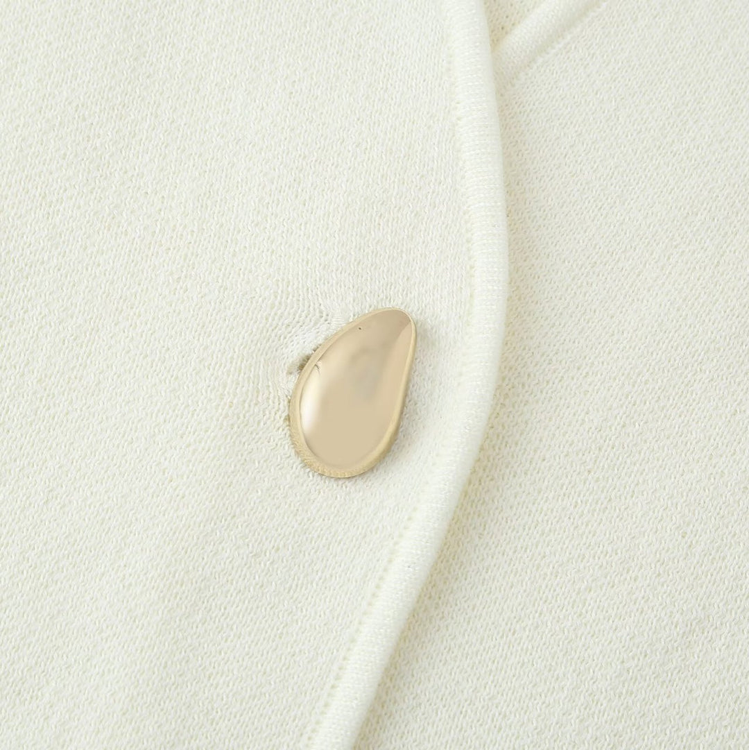 Damen elegante Jacke mit V-Ausschnitt und klassischem Knopf Drune
