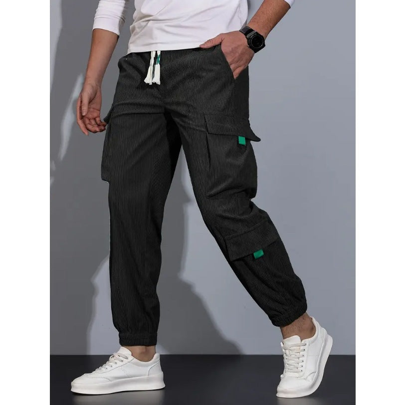 Herren Cord-Cargo-Jogginghose mit Tunnelzug und multifunktionalen Klapp- & Reißverschlusstaschen Drune
