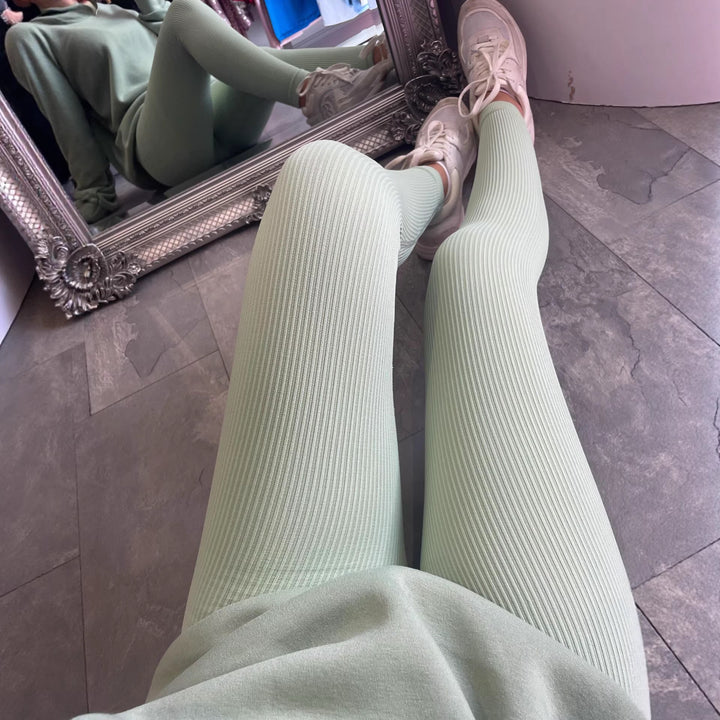 Damen Hochwertige Leggings im Rippdesign mit hohem Bund Drune