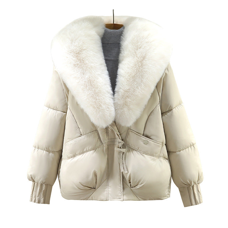 Damen Kurzsteppjacke im Boxy‑Cut mit extra breitem Schalkragen aus Kunstfell und Rippbündchen Drune