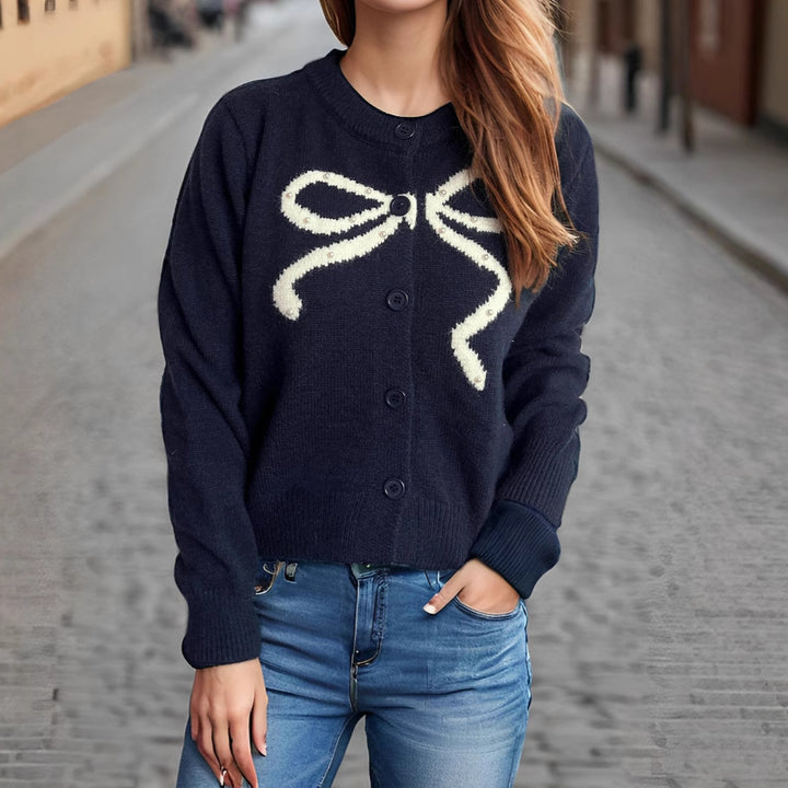 Damen kuschelige Strickjacke mit Schleifenmotiv Drune