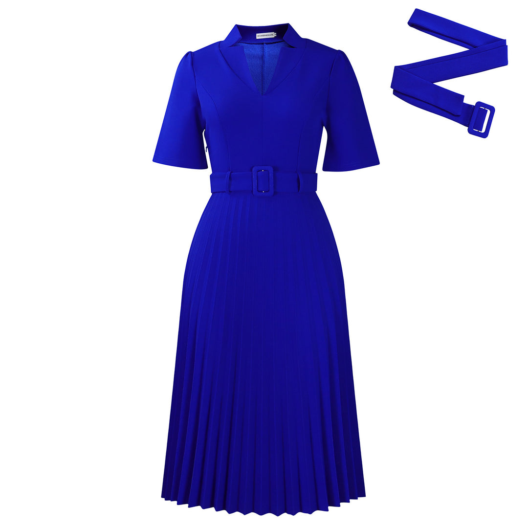 Damen Plissee Kleid mit eleganter Taillierung und modischem Gürtel Drune