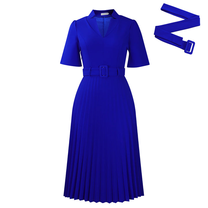 Damen Plissee Kleid mit eleganter Taillierung und modischem Gürtel Drune