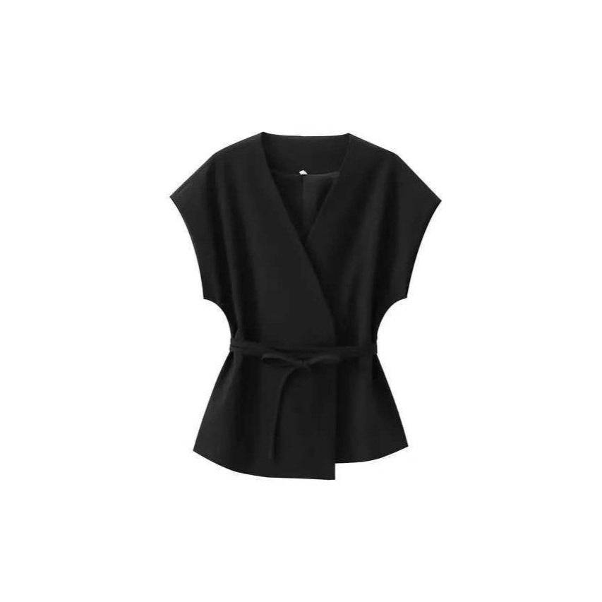 Damen elegantes Wickeloberteil und weite Palazzo-Hose Set Drune