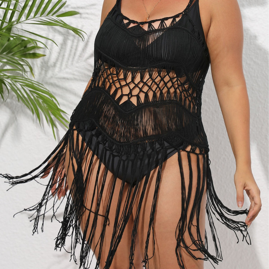 Damen Häkel-Strandüberwurf mit fransigem Design Drune
