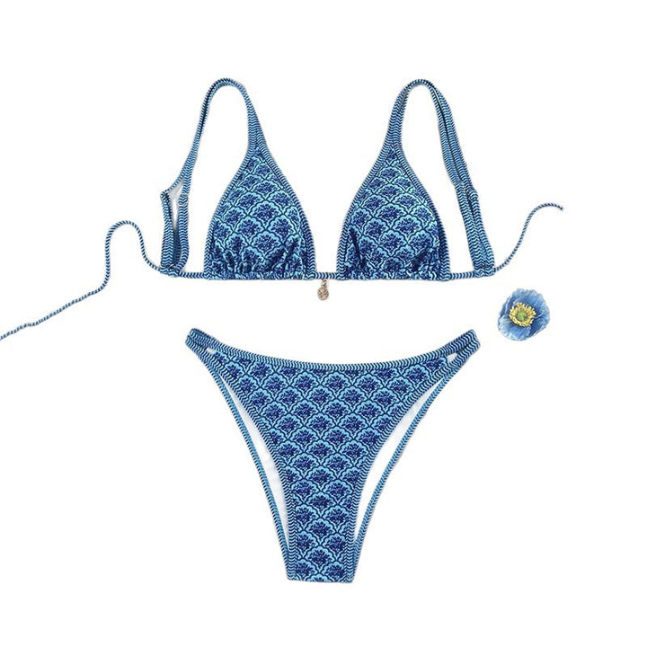 Damen Triangel-Bikini mit exquisitem Muster und verstellbaren Trägern Drune
