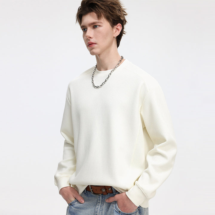Herren Gerippter Struktur-Sweatshirtpullover mit Drop-Shoulder und relaxed Fit Drune
