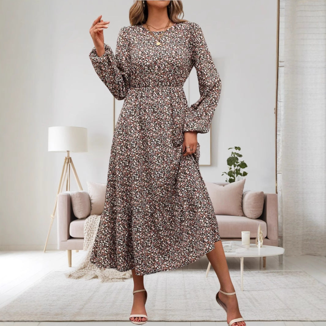 Damen Midi-Kleid mit elastischem Taillenband und floralem Muster Drune