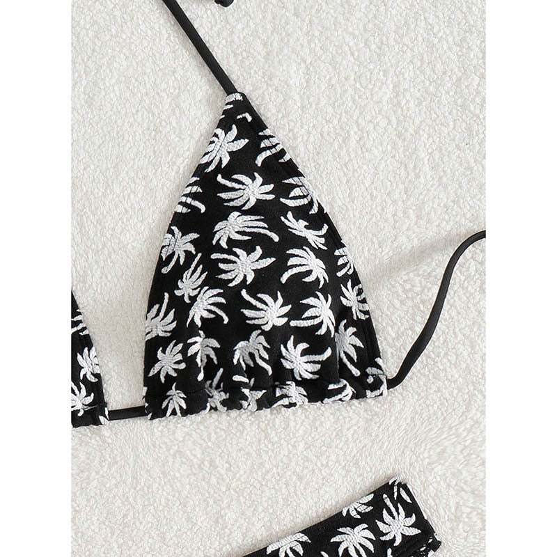 Damen Triangel-Bikini mit fröhlichem Palmenmuster und hohem Beinausschnitt Drune